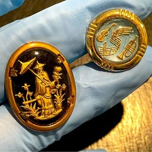VINTAGE ANTIQUE Lot Of 2ea Cufflinks Asian & Musical Notes